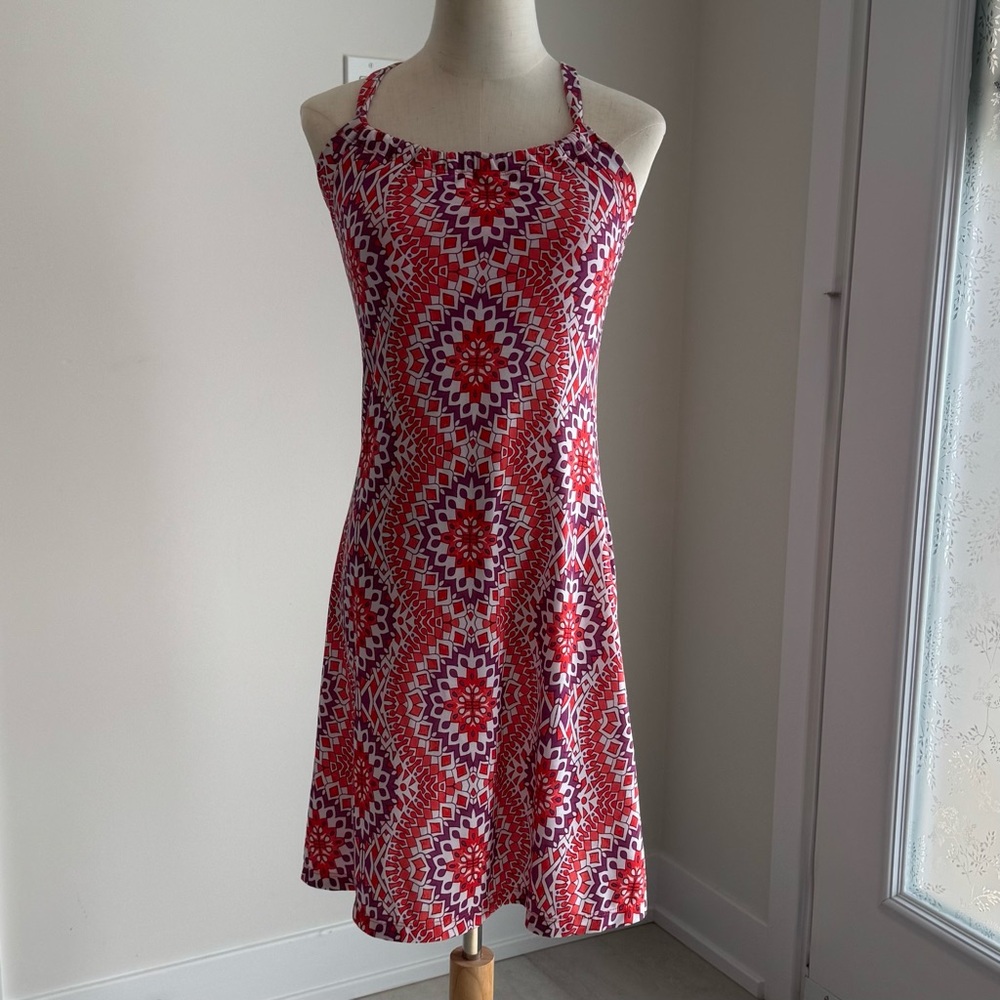Prana - Red and White Geometric Midi Dress, size xsmall‎